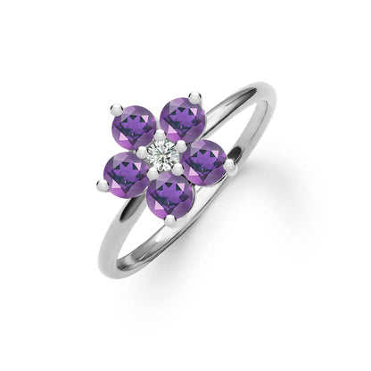 Greenwich Flower Amethyst & Diamond Ring in 14k Gold (February)