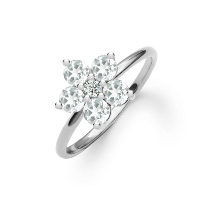 Greenwich Flower White Topaz & Diamond Ring in 14k Gold (April)