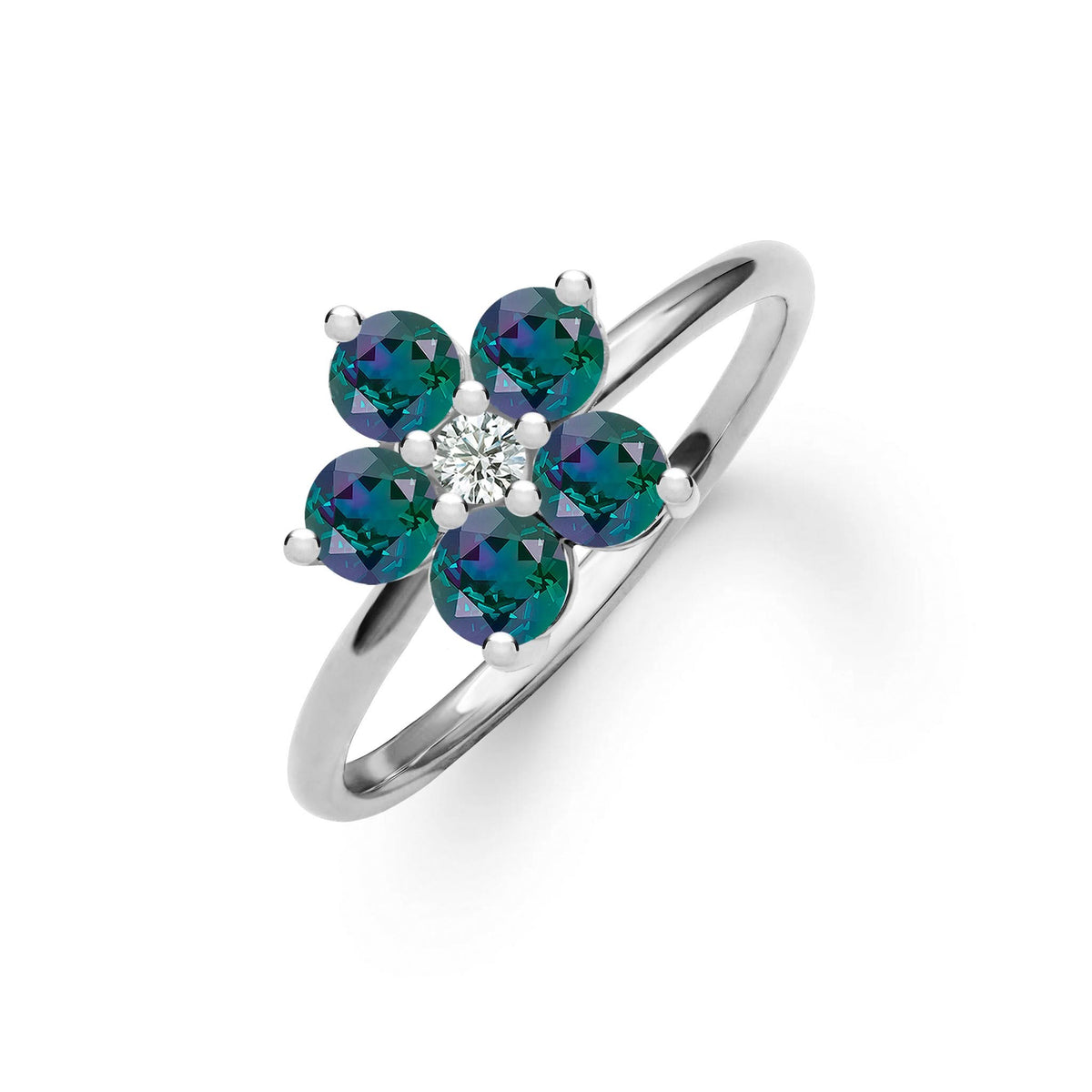 Greenwich Flower Alexandrite & Diamond Ring in 14k Gold (June)