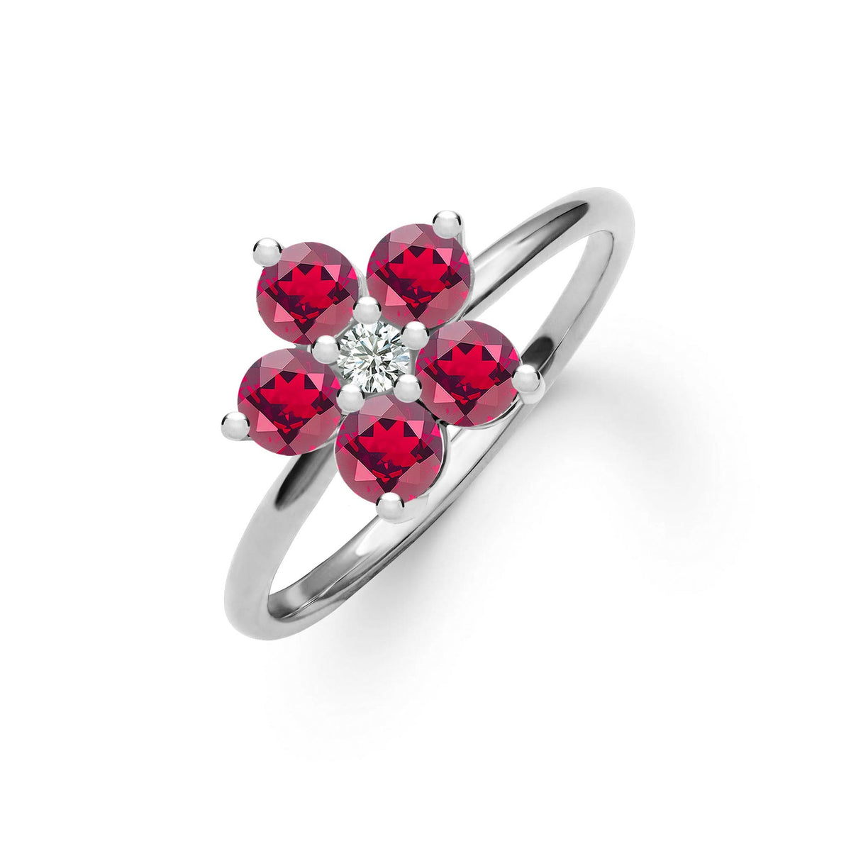 Greenwich Flower Ruby & Diamond Ring in 14k Gold (July)