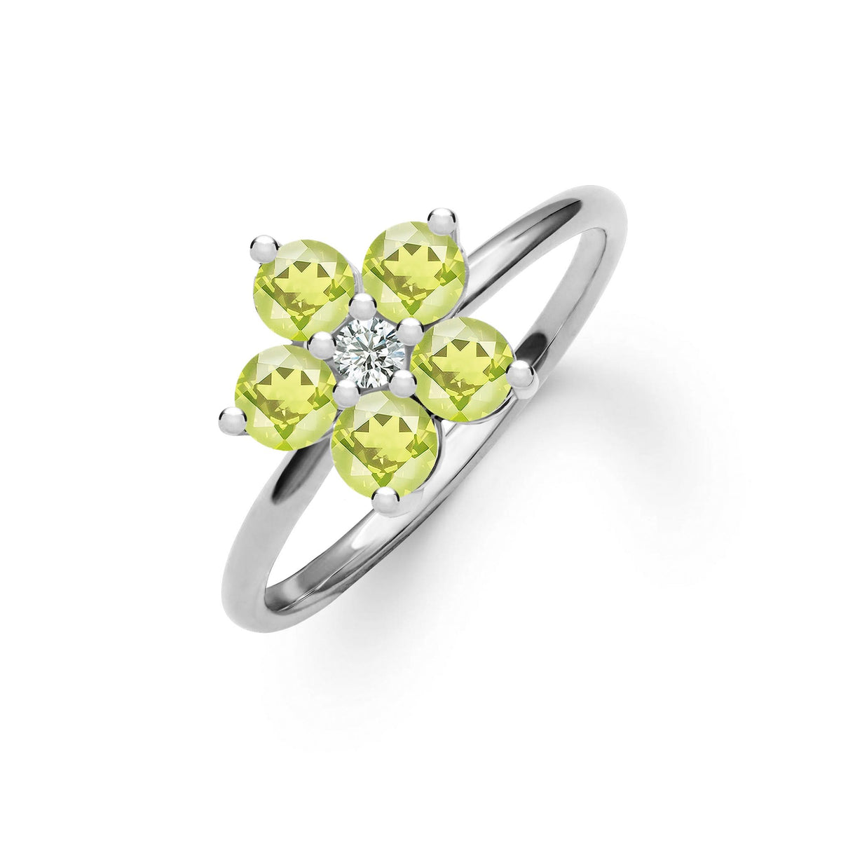 Greenwich Flower Peridot & Diamond Ring in 14k Gold (August)