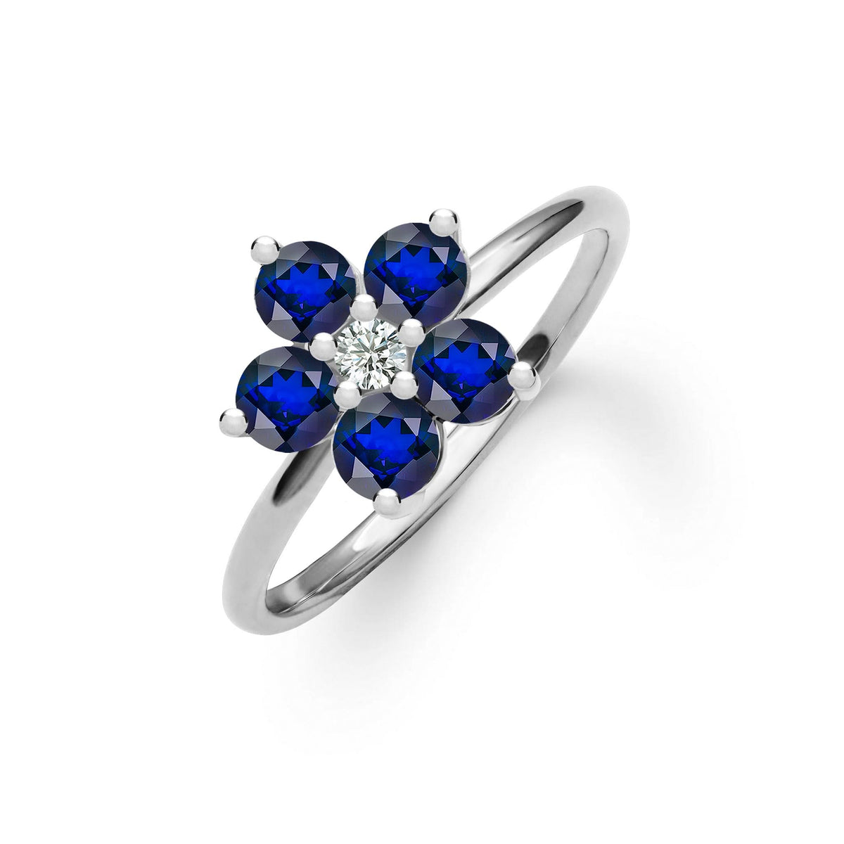 Greenwich Flower Sapphire & Diamond Ring in 14k Gold (September)