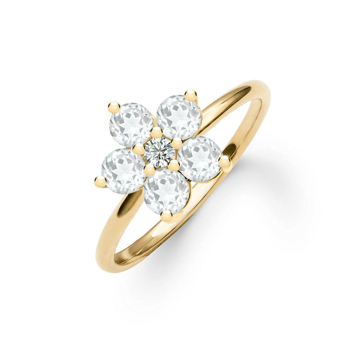 Greenwich Flower Birthstone & Diamond Ring in 14k Gold