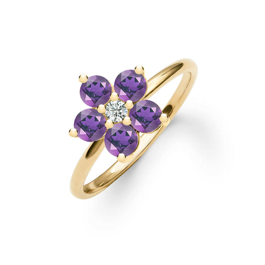 Greenwich Flower Amethyst & Diamond Ring in 14k Gold (February)