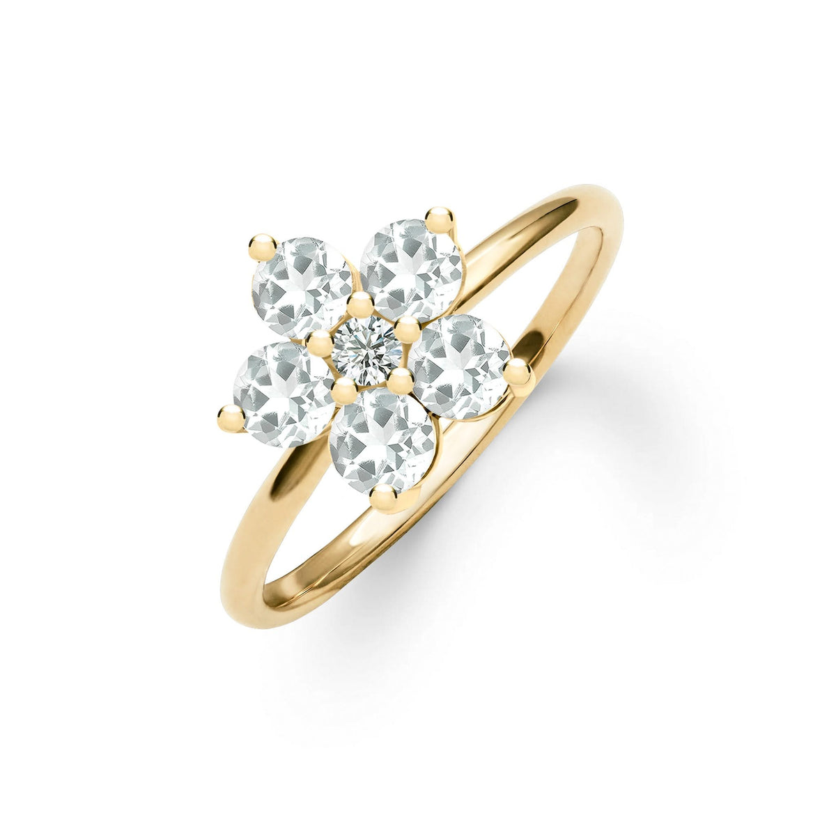 Greenwich Flower White Topaz & Diamond Ring in 14k Gold (April)