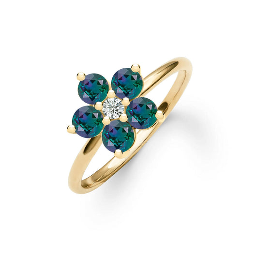Greenwich Flower Alexandrite & Diamond Ring in 14k Gold (June)