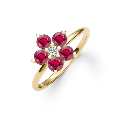 Greenwich Flower Ruby & Diamond Ring in 14k Gold (July)