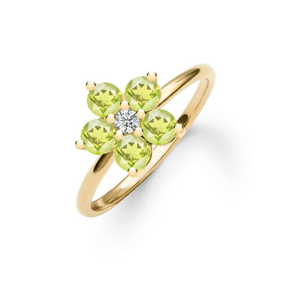 Greenwich Flower Peridot & Diamond Ring in 14k Gold (August)