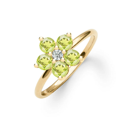 Greenwich Flower Peridot & Diamond Ring in 14k Gold (August)