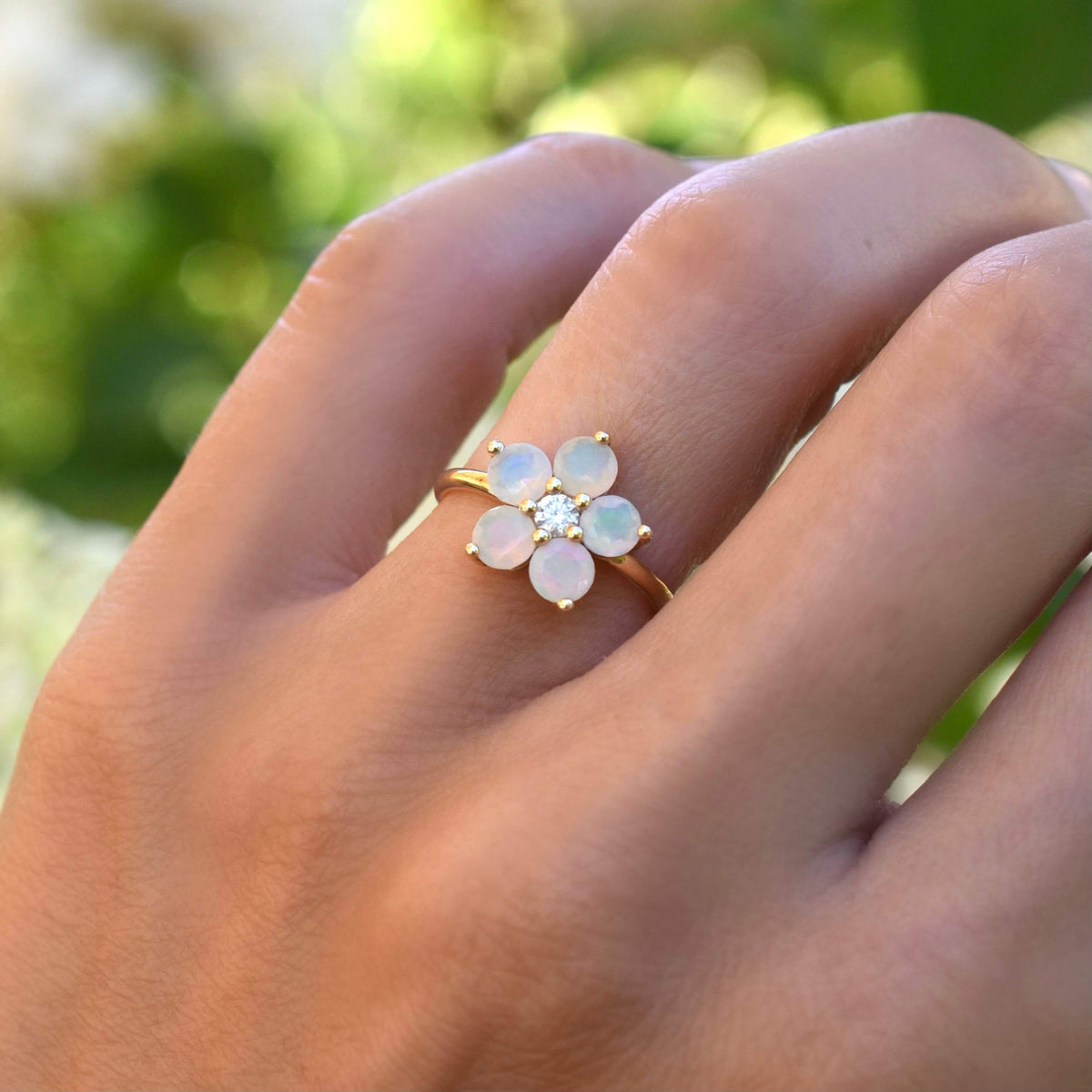 Greenwich Flower Opal & Diamond Ring in 14k Gold (October)