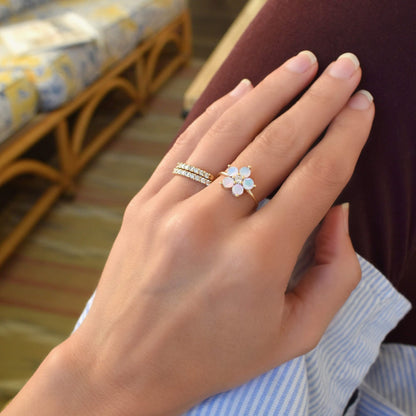 Greenwich Flower Opal & Diamond Ring in 14k Gold (October)
