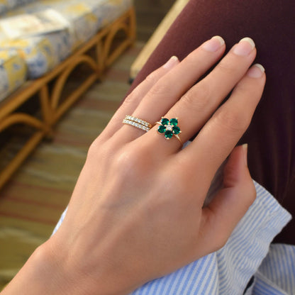Greenwich Flower Emerald & Diamond Ring in 14k Gold (May)