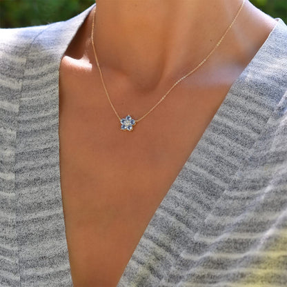 Greenwich Flower Aquamarine & Diamond Necklace and Earrings Set in 14k Gold (March)