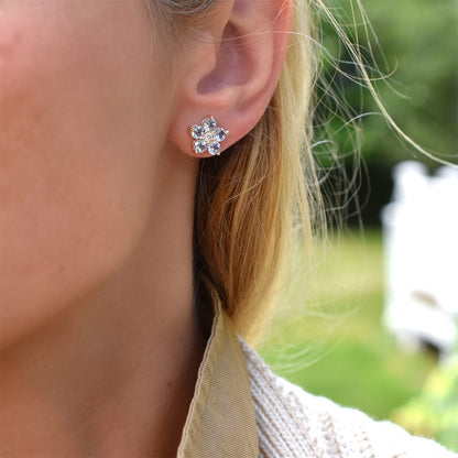 Greenwich Flower Aquamarine & Diamond Necklace and Earrings Set in 14k Gold (March)