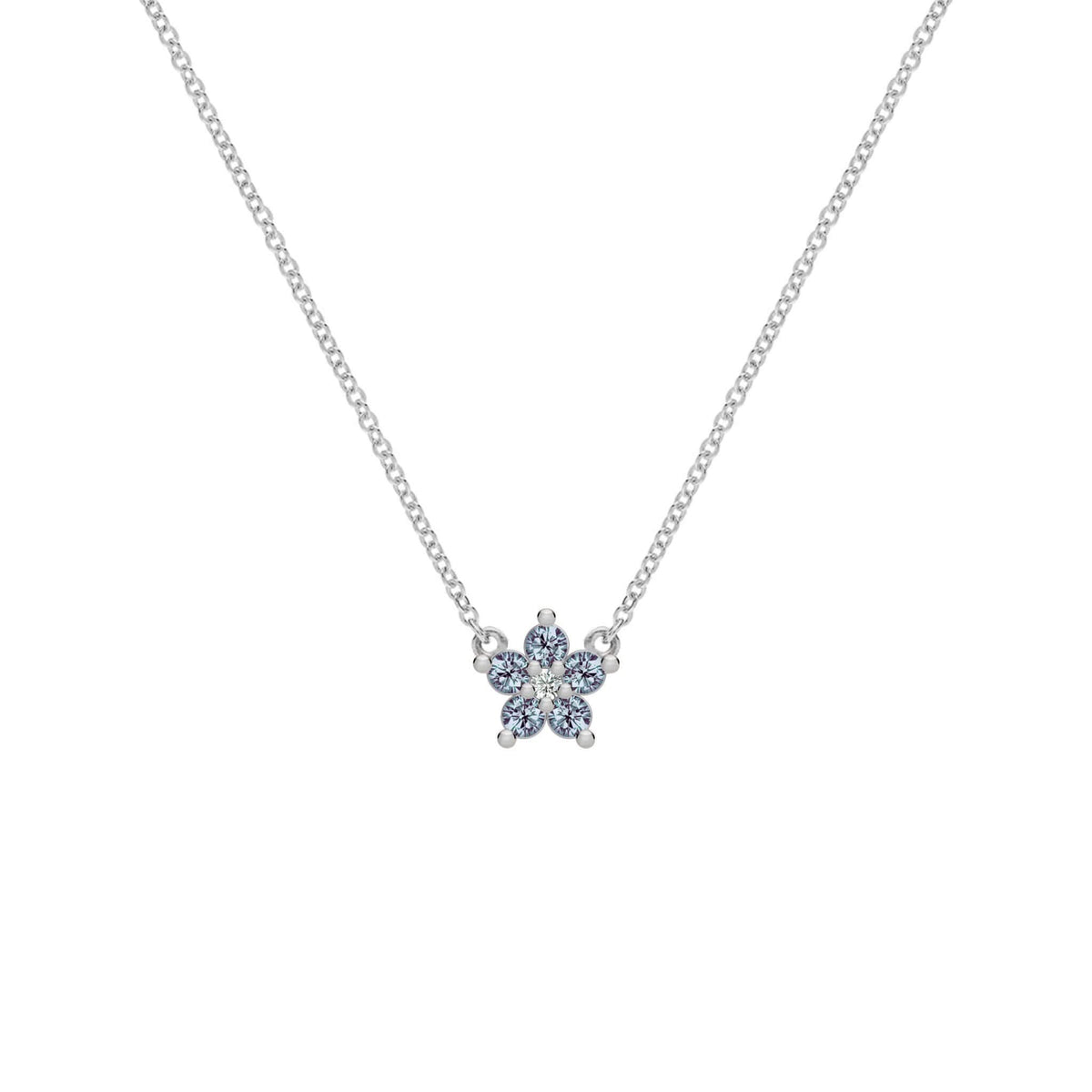 Greenwich Mini Flower Alexandrite & Diamond Necklace in 14k Gold (June)