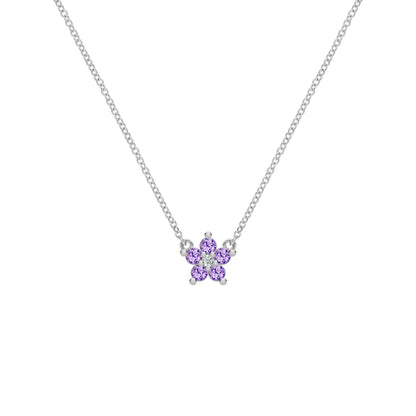 Greenwich Mini Flower Amethyst & Diamond Necklace in 14k Gold (February)