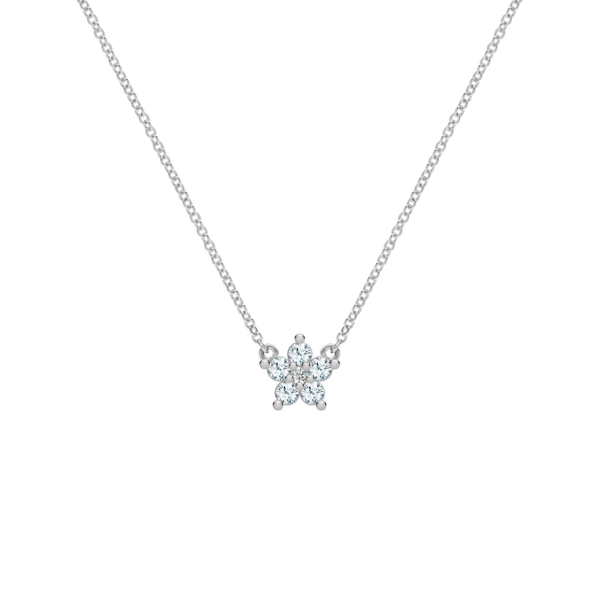 Greenwich Mini Flower Aquamarine & Diamond Necklace in 14k Gold (March)