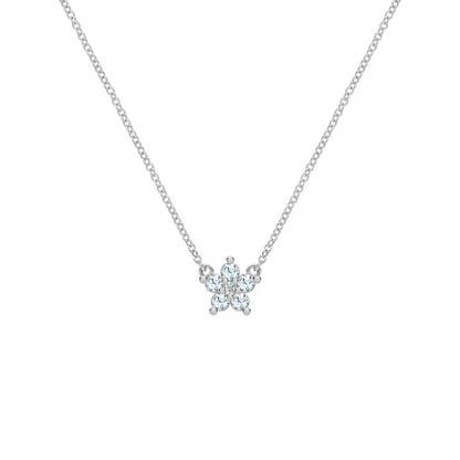 Greenwich Mini Flower Aquamarine & Diamond Necklace in 14k Gold (March)