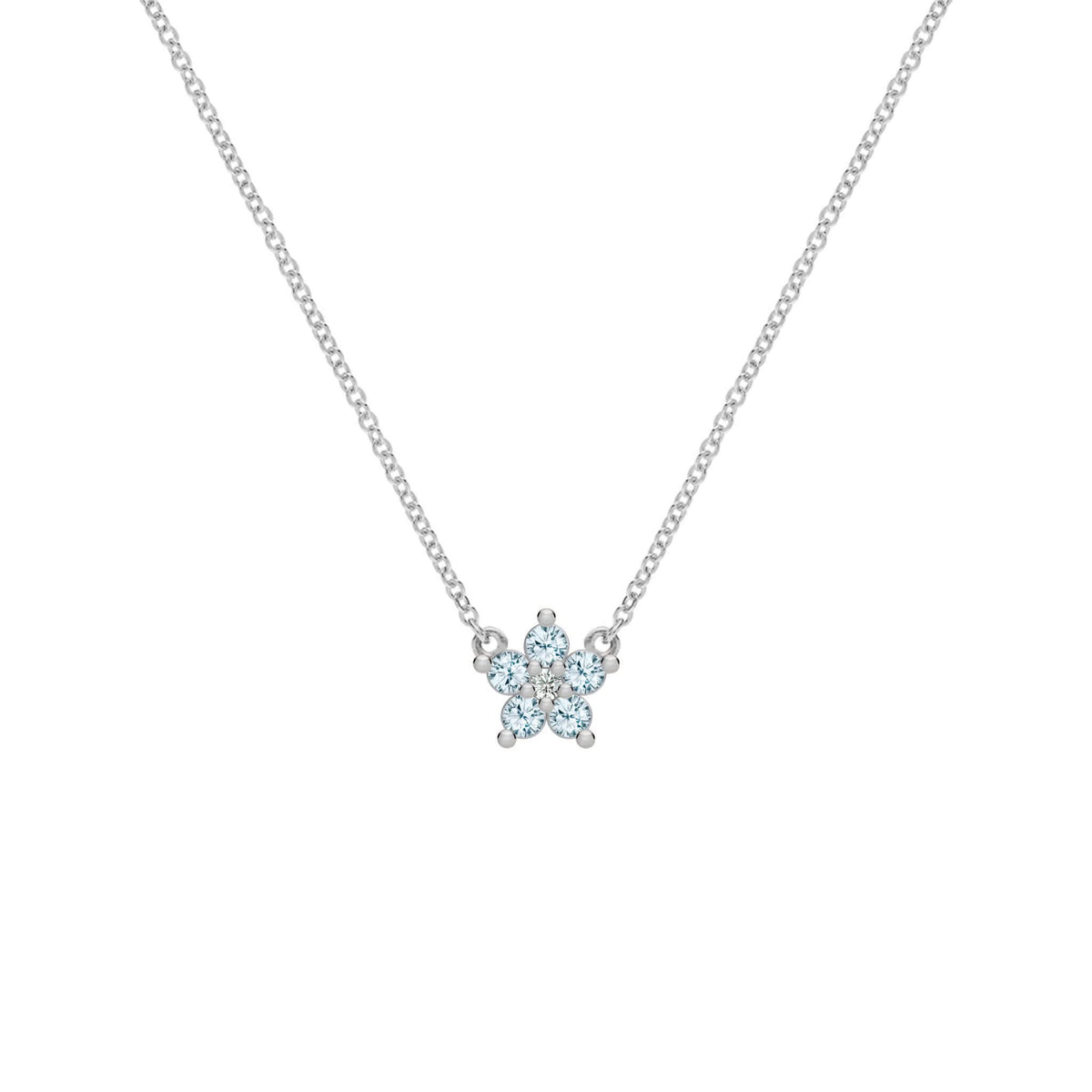 Greenwich Mini Flower Nantucket Blue Topaz & Diamond Necklace in 14k Gold (December)