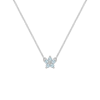 Greenwich Mini Flower Nantucket Blue Topaz & Diamond Necklace in 14k Gold (December)