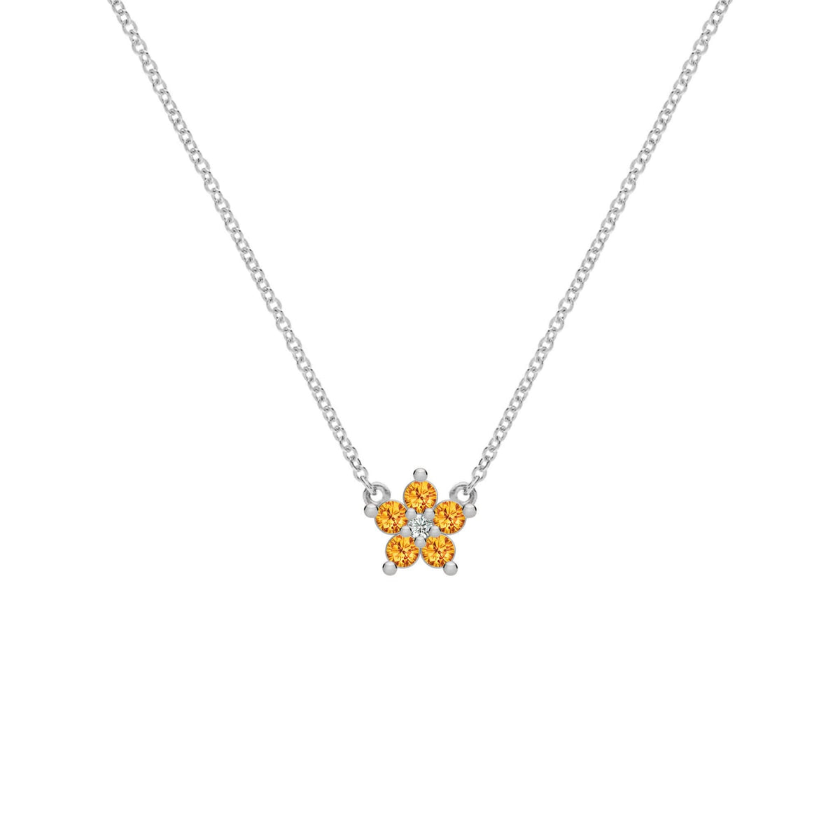 Greenwich Mini Flower Citrine & Diamond Necklace in 14k Gold (November)