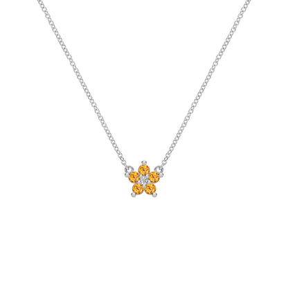 Greenwich Mini Flower Citrine & Diamond Necklace in 14k Gold (November)