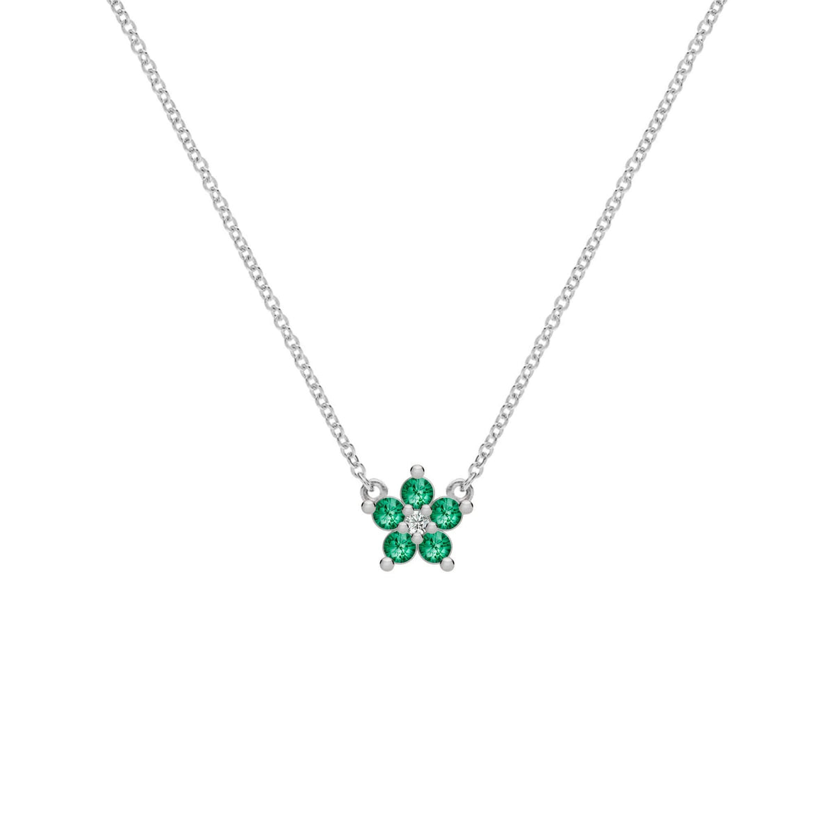 Greenwich Mini Flower Emerald & Diamond Necklace in 14k Gold (May)