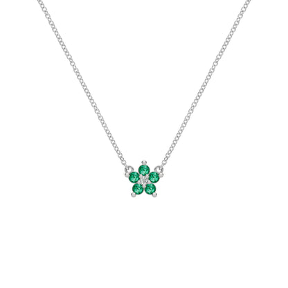Greenwich Mini Flower Emerald & Diamond Necklace in 14k Gold (May)