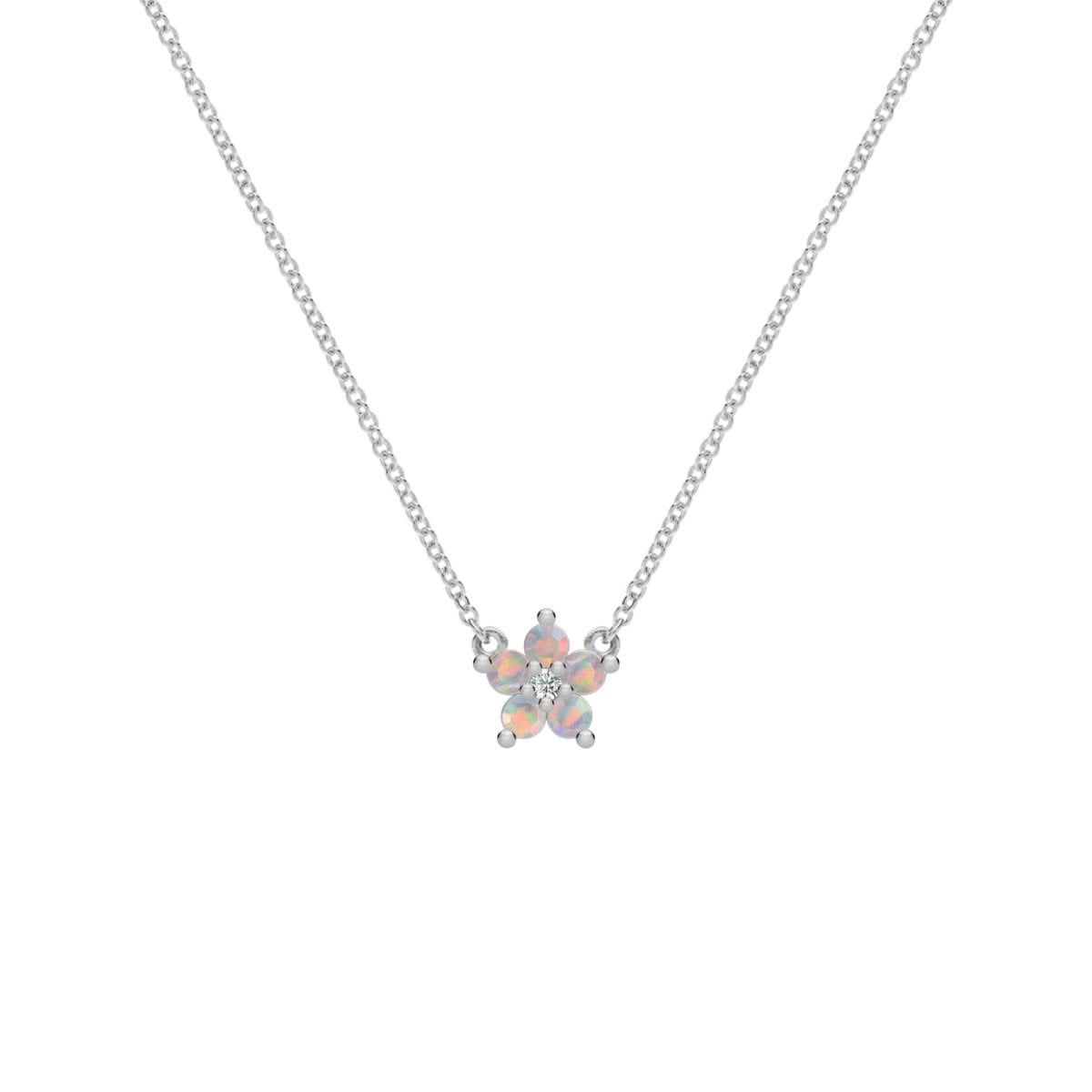 Greenwich Mini Flower Opal & Diamond Necklace in 14k Gold (October)