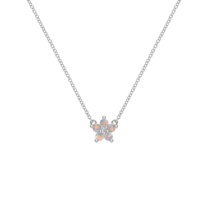 Greenwich Mini Flower Opal & Diamond Necklace in 14k Gold (October)