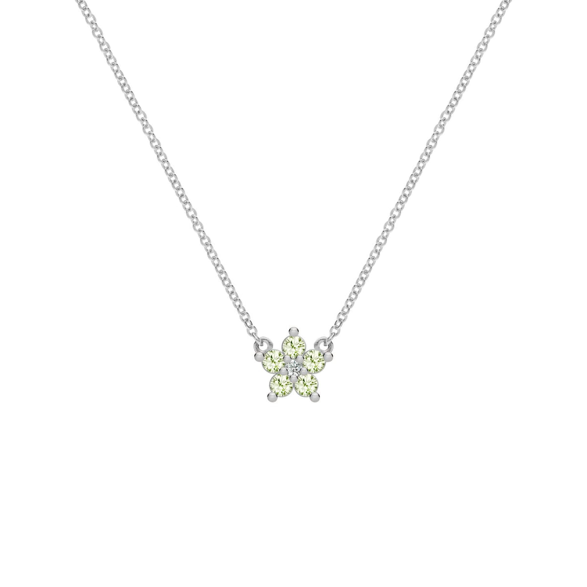 Greenwich Mini Flower Peridot & Diamond Necklace in 14k Gold (August)
