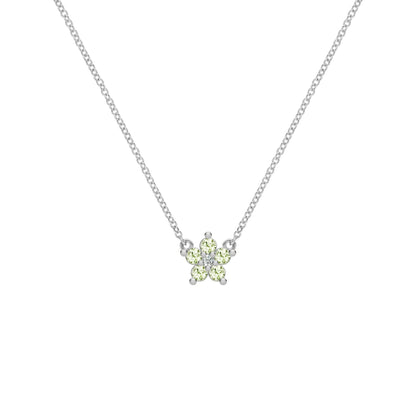 Greenwich Mini Flower Peridot & Diamond Necklace in 14k Gold (August)