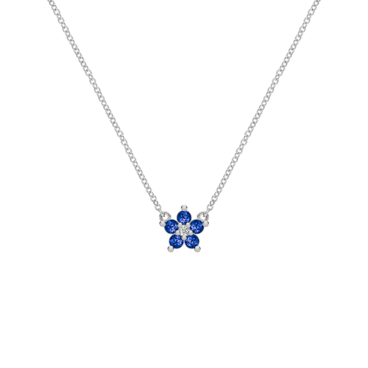 Greenwich Mini Flower Sapphire & Diamond Necklace in 14k Gold (September)