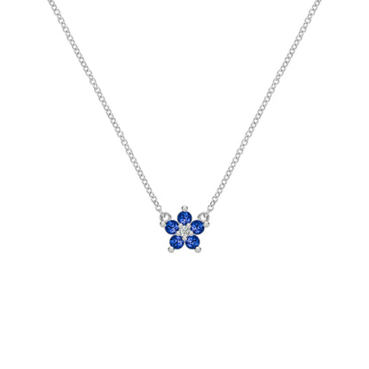 Greenwich Mini Flower Sapphire & Diamond Necklace in 14k Gold (September)