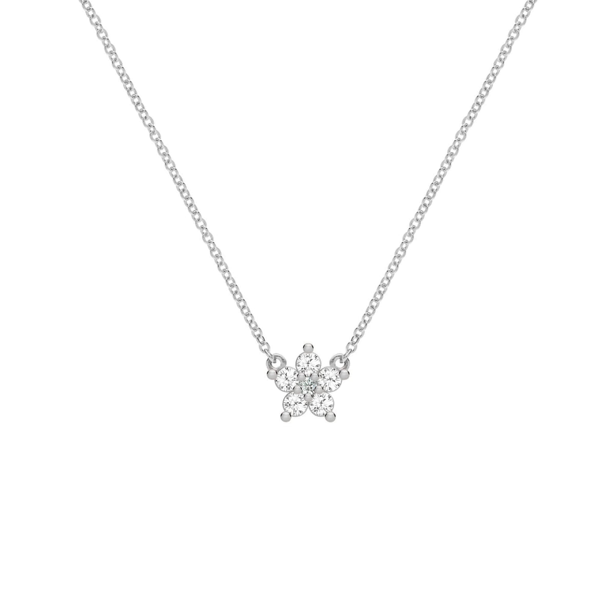 Greenwich Mini Flower White Topaz & Diamond Necklace in 14k Gold (April)