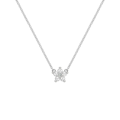 Greenwich Mini Flower White Topaz & Diamond Necklace in 14k Gold (April)
