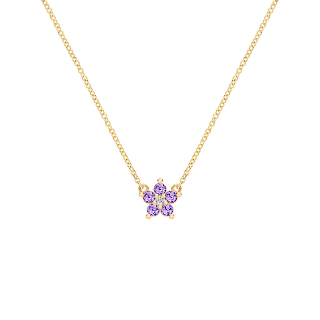 Greenwich Mini Flower Amethyst & Diamond Necklace in 14k Gold (February)