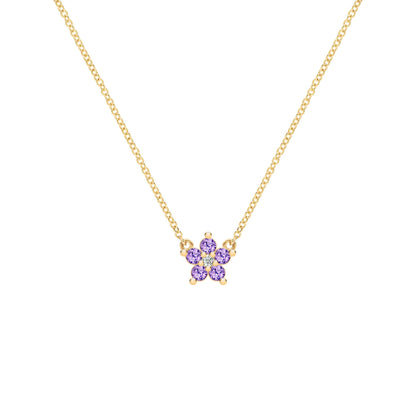 Greenwich Mini Flower Amethyst & Diamond Necklace in 14k Gold (February)