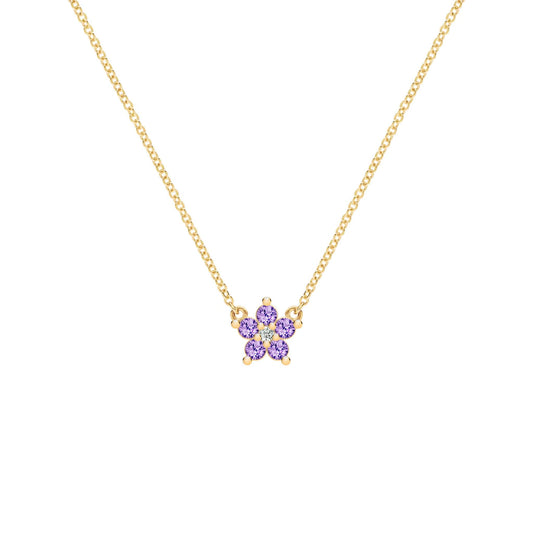 Greenwich Mini Flower Amethyst & Diamond Necklace in 14k Gold (February)