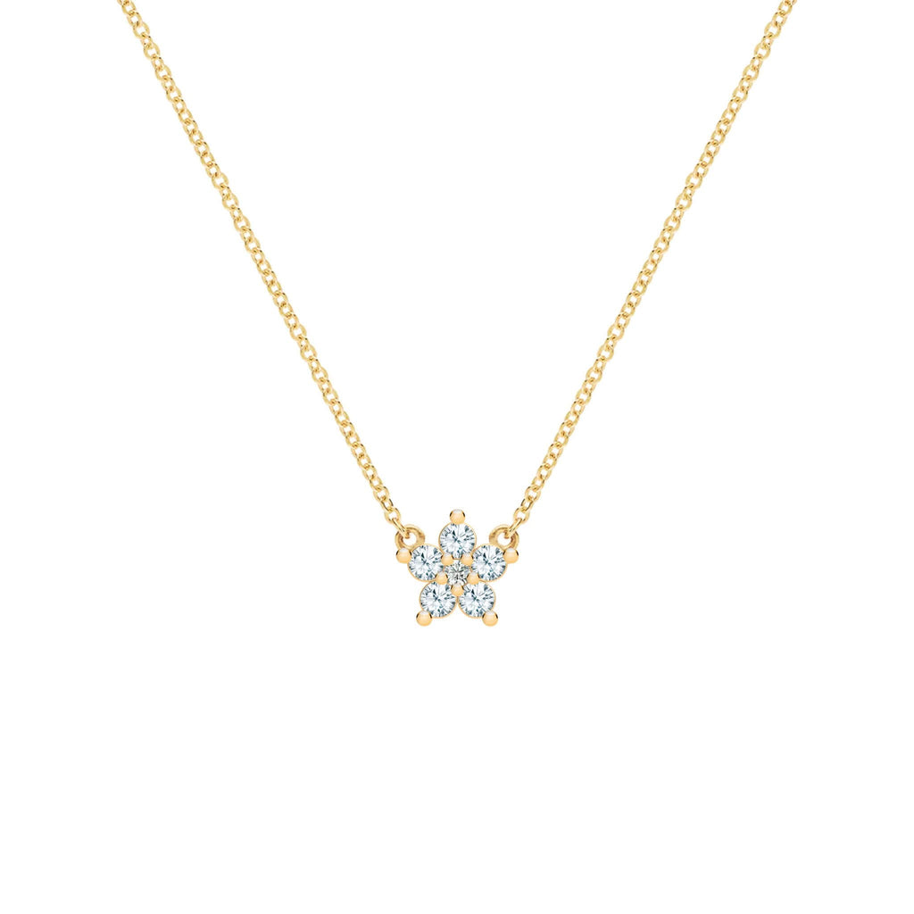 Greenwich Mini Flower Aquamarine & Diamond Necklace in 14k Gold (March)