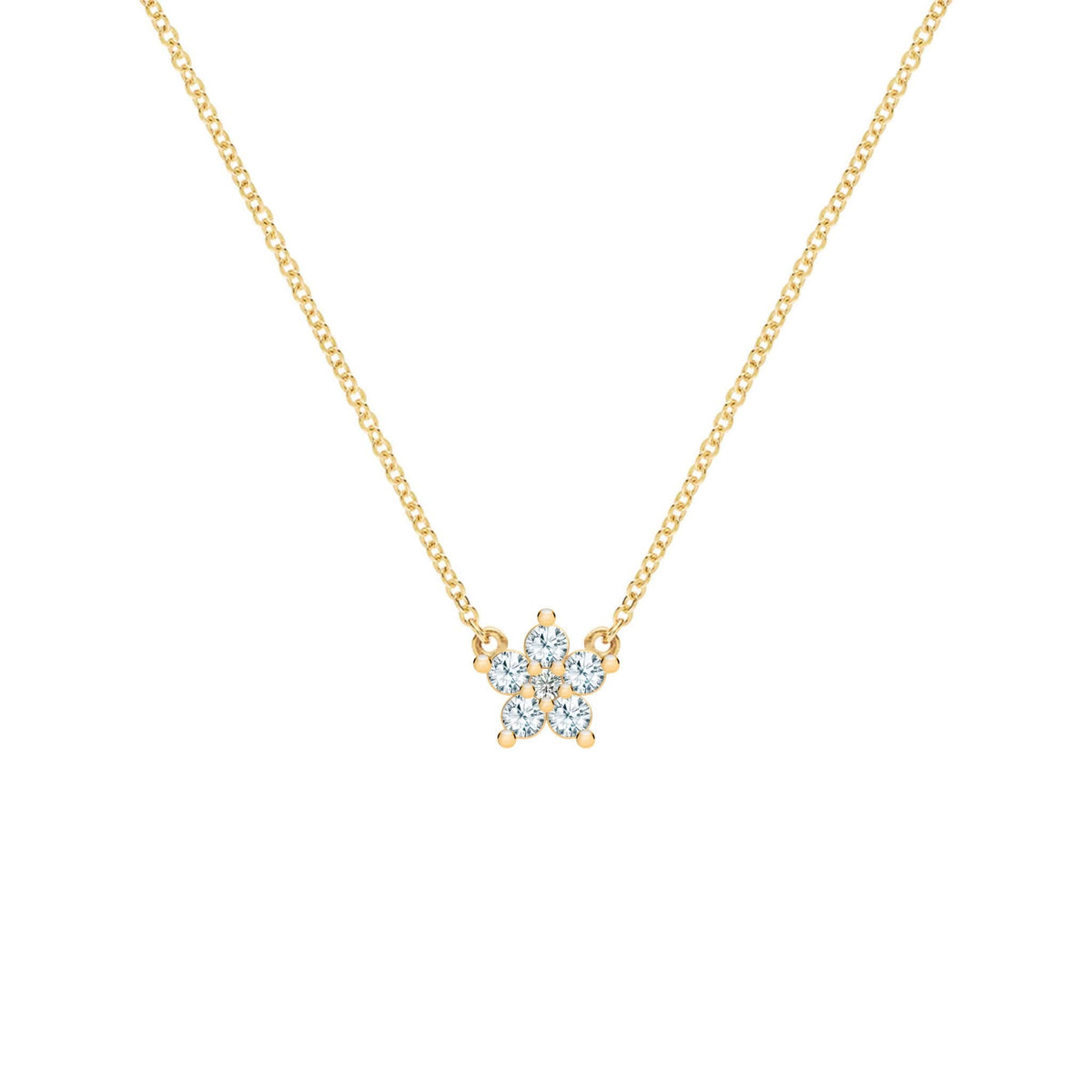 Greenwich Mini Flower Aquamarine & Diamond Necklace in 14k Gold (March)