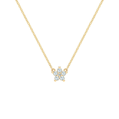 Greenwich Mini Flower Aquamarine & Diamond Necklace in 14k Gold (March)