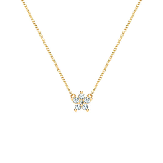 Greenwich Mini Flower Aquamarine & Diamond Necklace in 14k Gold (March)
