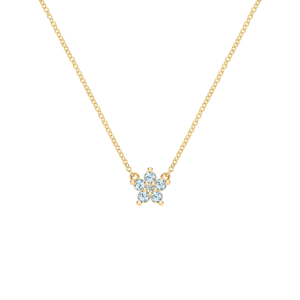 Greenwich Mini Flower Nantucket Blue Topaz & Diamond Necklace in 14k Gold (December)