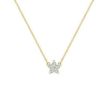 Greenwich Mini Flower Nantucket Blue Topaz & Diamond Necklace in 14k Gold (December)