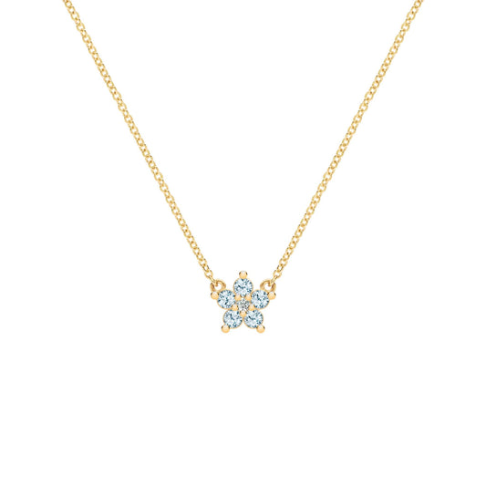 Greenwich Mini Flower Nantucket Blue Topaz & Diamond Necklace in 14k Gold (December)