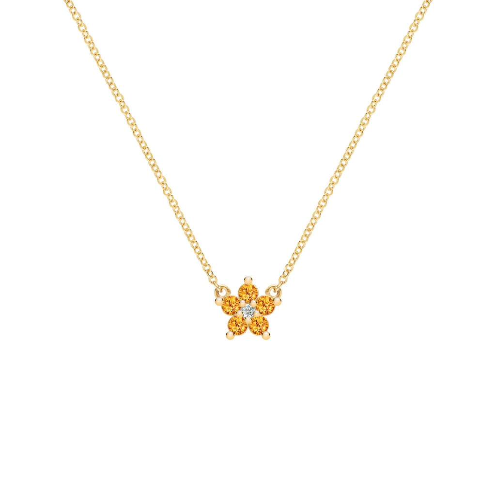 Greenwich Mini Flower Citrine & Diamond Necklace in 14k Gold (November)