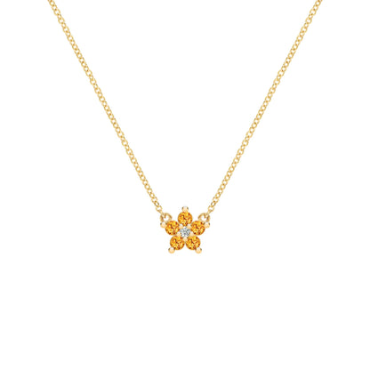 Greenwich Mini Flower Citrine & Diamond Necklace in 14k Gold (November)
