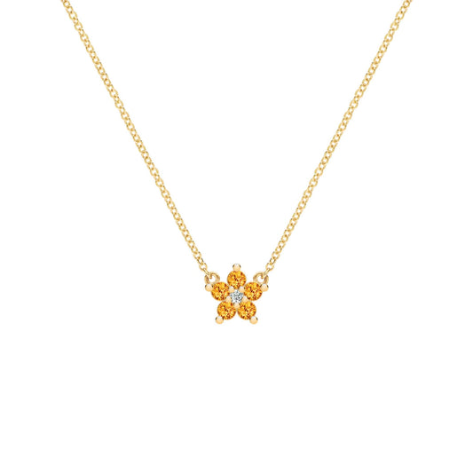 Greenwich Mini Flower Citrine & Diamond Necklace in 14k Gold (November)