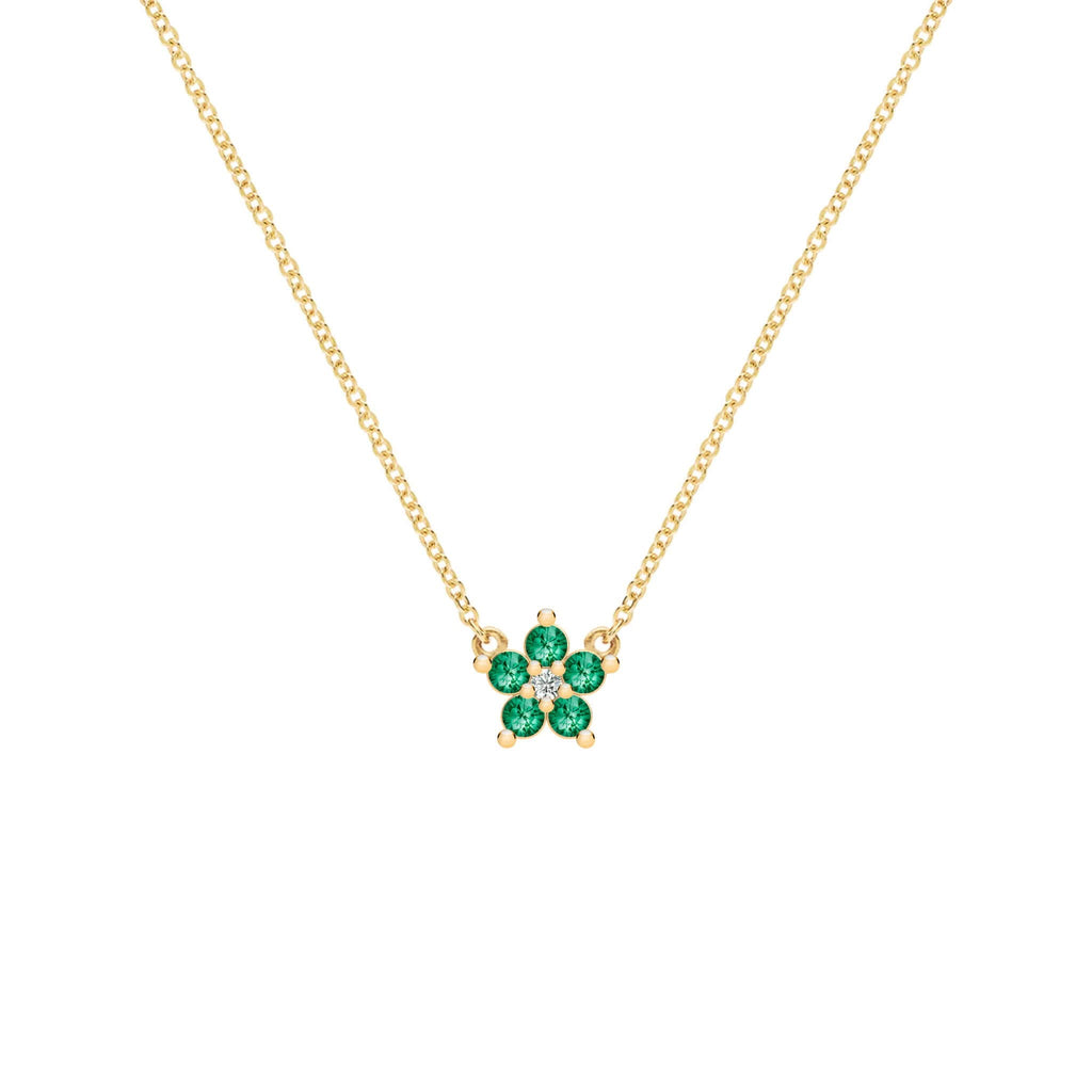 Greenwich Mini Flower Emerald & Diamond Necklace in 14k Gold (May)